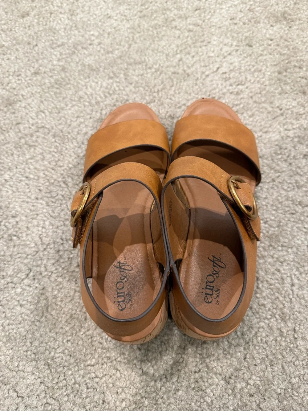 Eurosoft Women's Tan Cork Platform Sandals with Gold Buckle size 8